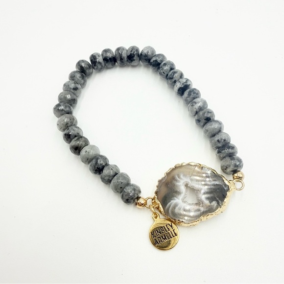 Kinsley Armelle SMOKY LARVIKITE and AGATE SLICES Bracelet - Picture 4 of 6